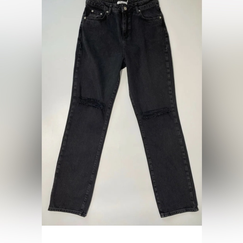 NA-kd Washed Black Destroyed Straight Denim Jeans Size 10 / 38 - Picture 1 of 3